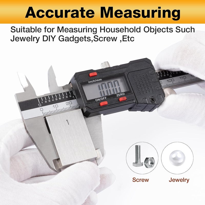UNIPEC Digital Caliper 6 inch, Stainless Steel Vernier Micrometer Measuring Tool with Large LCD Display, Easy Inch/Metric Conversion, Precision Gauge for Machinists, Woodworking & DIY - Image 2